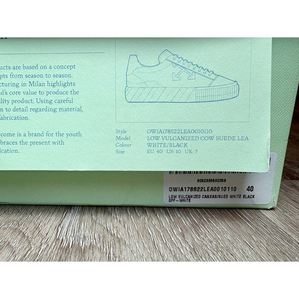 NIB - Off-White Low Top Vulcanized Sneakers - Blk/Wht EU 40 - Picture 10 of 11